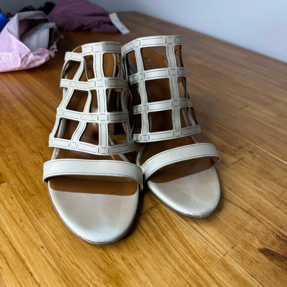 Aquatalia Ivory Leather Caged Open Toe Block Heel Sandals Size 8.5 - Picture 2 of 6